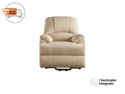 Sillón Reclinable Ixora Con Elevación Y Masaje Eléctrico De Vinipiel Beige