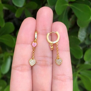 Aretes Arracada Corazones Rosa Chapa de Oro Az176