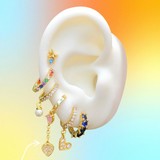 Aretes Arracada Corazones Rosa Chapa de Oro Az176