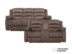 Sala Reclinable Lubeck De Tela Color Café - Love Seat + Sofá