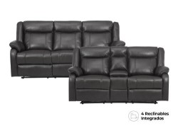 Sala Reclinable Jena De Vinipiel Color Gris
