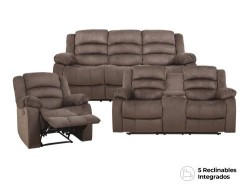 Sala Reclinable Lubeck De Tela Color Café - Love Seat + Sofá + Sillón