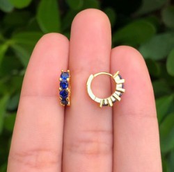 Aretes Arracada Azul Chapa de Oro Az131