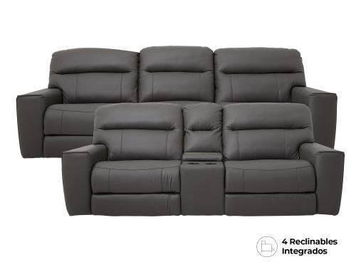 Sala Reclinable Indy De Piel Sofá Y Love Color Gris De Boal