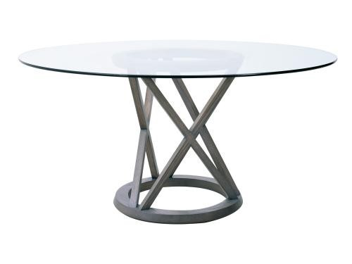 Mesa Phoenix De Madera Para 6 Personas Redondo Cristal Y Base Color Gravel