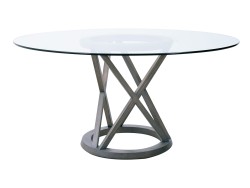 Mesa Phoenix De Madera Para 6 Personas Redondo Cristal Y Base Color Gravel