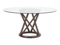 Mesa Phoenix De Madera Para 6 Personas Redondo Cristal Y Base Color Café