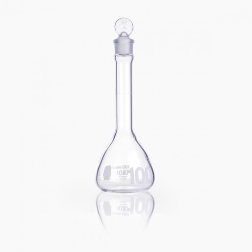 Matraz Volumétrico "A", Pared Reforzada, Boca Ancha, Tapón Vidrio 100 Ml