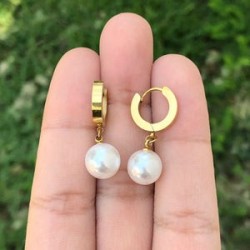 Aretes Arracada Perla Acero Inoxidable 2D1