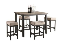 Antecomedor Bran Metálico Cubierta De Madera Mesa Y Bancos De Tela Color Gris
