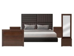 Recámara Garden King Size De Madera Color Café Cabecera, 2 Burós, Cajonera Y Espejo