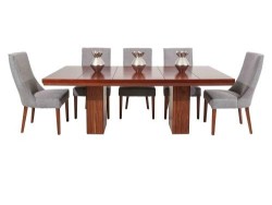 Comedor Angelos De Madera Tzalam Para 8 Personas Rectangular Mesa Y Sillas De Tela Color Gris