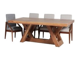 Comedor Uxmal De Madera Para 10 Personas Rectangular Mesa Y Sillas De Tela Color Gris