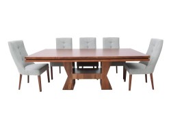 Comedor Moliere De Madera Para 8 Personas Rectangular Mesa Y Sillas De Tela Color Gris