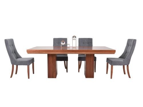 Comedor Star De Madera Para 8 Personas Rectangular, Mesa Y Sillas De Tela Gris
