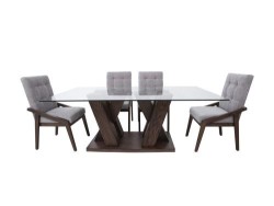 Comedor Altair De Madera Para 6 Personas Rectangular Mesa Y Sillas De Tela Color Gris