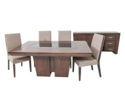 Comedor Palax De Madera Para 6 Personas Rectangular Mesa Y Sillas De Tela Color Cafe