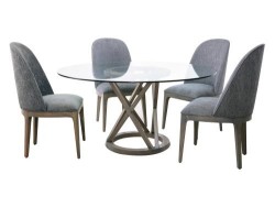 Comedor Phoenix De Madera Para 6 Personas Redondo Mesa Y Sillas De Tela Color Gravel
