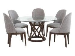Comedor Phoenix De Madera Café Para 6 Personas Mesa Redonda  Y Sillas De Tela Color Café