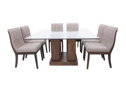 Comedor Maslow De Madera Con Cristal Para 8 Personas Cuadrado Mesa Y Sillas De Tela