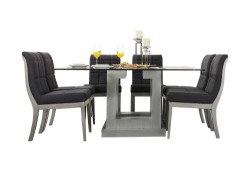 Comedor Maslow De Madera Con Cristal Para 8 Personas Cuadrado Mesa Y Sillas De Tela Color Gris