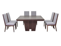 Comedor Siena De Madera Para 8 Personas Cuadrado Mesa Y Sillas De Tela Color Gris