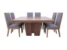 Comedor Siena De Madera Nogal Natural Para 8 Personas Cuadrado Mesa Y Sillas De Tela Color Gris