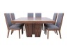 Comedor Siena De Madera Nogal Natural Para 8 Personas Cuadrado Mesa Y Sillas De Tela Color Gris