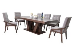 Comedor Altair De Madera Para 8 Personas Rectangular Mesa Y Sillas De Tela Color Gris