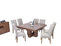 Comedor Treya De Madera Para 8 Personas Cuadrado Mesa Y Sillas De Tela Color Gris