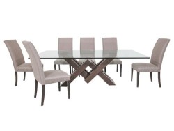 Comedor Vemer Para 8 Personas Rectangular Mesa Y Sillas De Tela Color Gris - Cristal 19 Mm