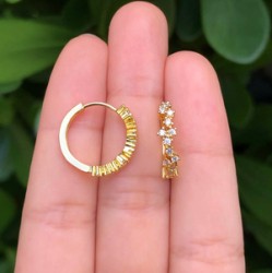 Aretes Arracada Zirconia Chapa de Oro Az98