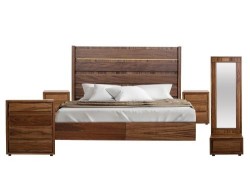 Recámara Zell King Size Acabado Parota Cama, 2 Buros, Cómoda Y Espejo