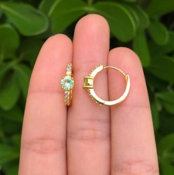 Aretes Arracadas Piedra Verde Brillante Chapa de Oro Az182