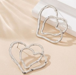 Aretes Corazon Doble Plateado  Acero  Ve1