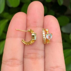 Aretes Corazon Verde Chapa de Oro Az184