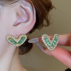 Aretes Corazon Verde Elegante 2Q5