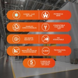Foco LED Tipo Ventilador 80 W Alta Potencia LHB, Luz de Día, 4 Paneles Ajustables, Base E27, No atenuable