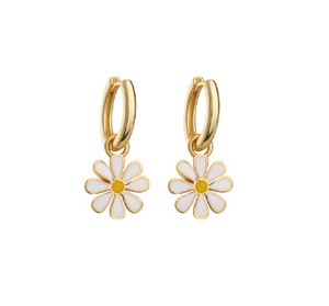 Aretes Flor Blanca Chapa de Oro  C676