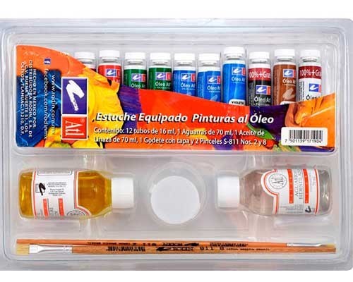 SET PINTURA OLEO ATL C/12 COL M4 C/ACCESORIOS-RODIN-PINTURA AL OLEO