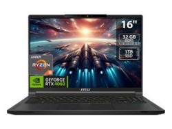 Laptop MSI Stealth A16 AI : Procesador AMD Ryzen AI 9 365 (Hasta 5.0 GHz), Memoria de 32GB LPDDR5, SSD de 1TB, Pantalla de 16" L