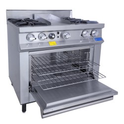 Estufa Comercial 4 Quemadores, Plancha y Horno