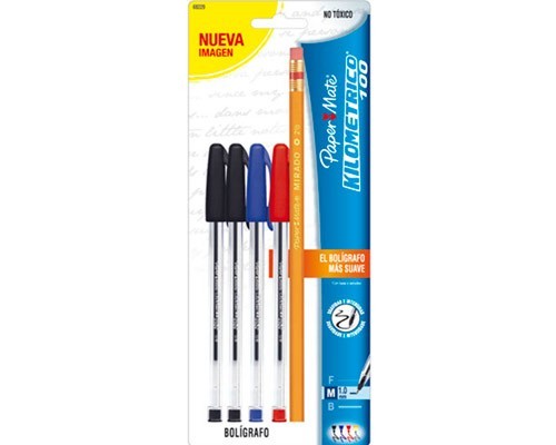 BOLIGRAFO KILOMETRICO 100 PUNTO MEDIANO 4PZ+LAPIZ-PAPER MATE-BOLIGRAFO