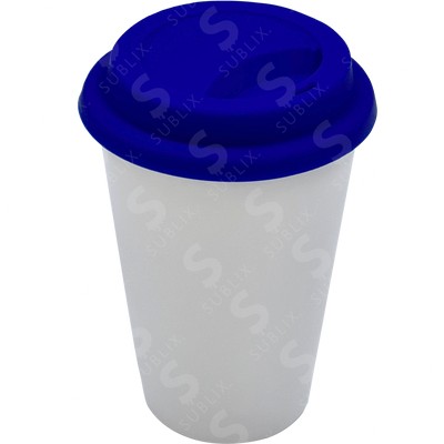 Vaso Tumbler de cerámica 15oz. Cónico con tapa de silicón color azul ColorMake