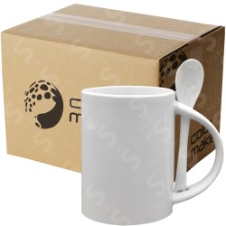 Taza de cerámica 11oz Con cuchara Interior blanco (Caja de 36) Color Make
