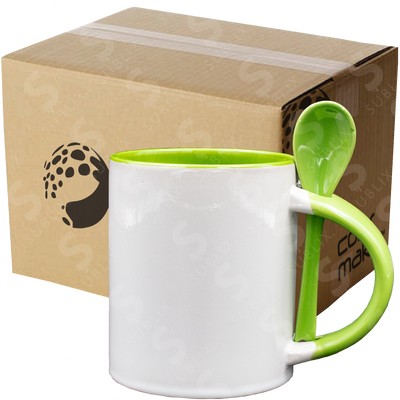 Taza de cerámica 11oz Con cuchara Interior verde (Caja de 36) Color Make