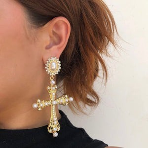 Aretes Gran Cruz Perlas 2S3