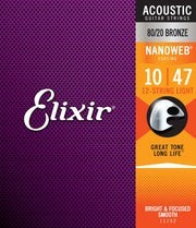 Cuerdas Elixir Bronce 80/20 Nanoweb 10-47 (Para Guitarra de 12 cuerdas)
