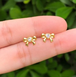 Aretes Lazo Corazon Chapa de Oro Az371