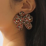 Aretes Lazo de Cuentas Navideño 4E30